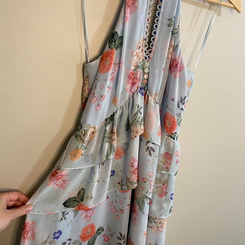 Express Blue floral halter neck dress
